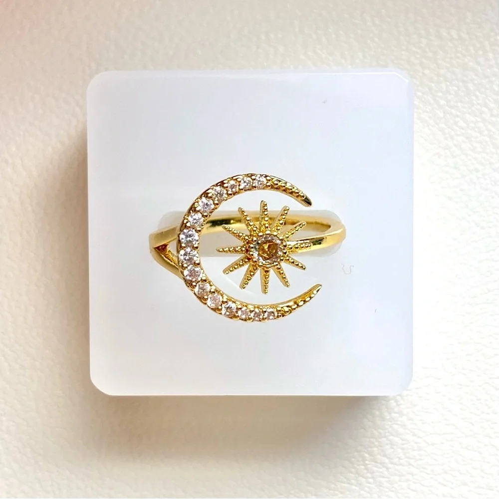 Gold Moon & Star Crystal Ring